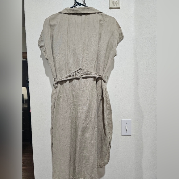 ZARA BASIC LINEN DRESS MINI NUDE BEIGE BUTTONED SHIRT DRESS WITH BELT - Picture 4 of 7